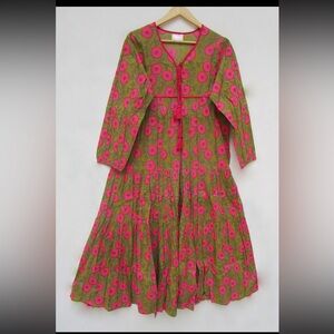 SLV 100% cotton India mini dress tuckernuck Anthropologie medium m green pink